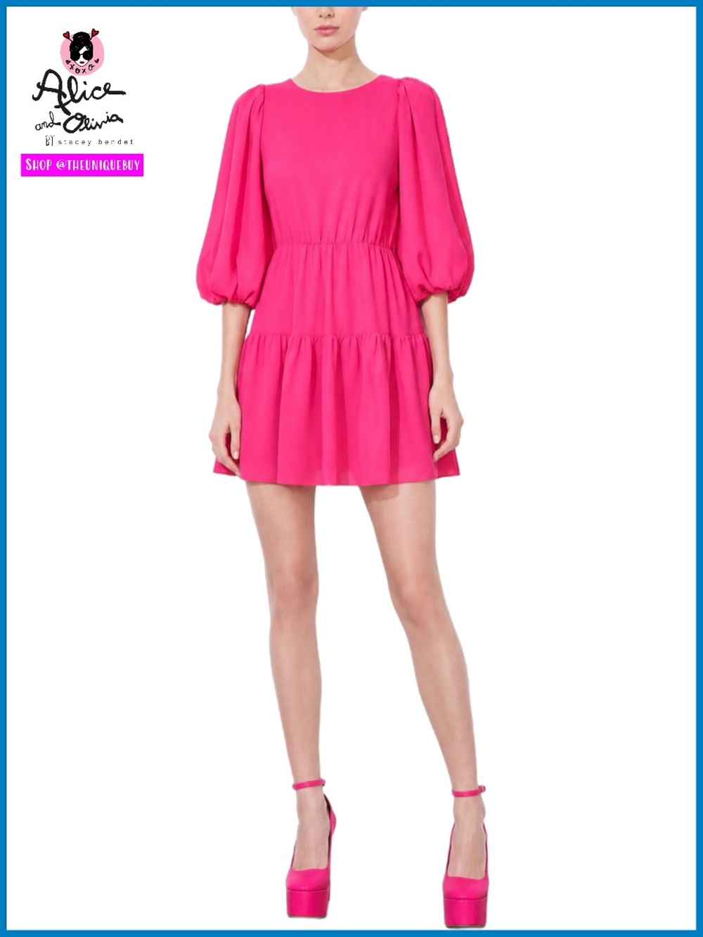 Alice + Olivia Shayla Bold Pink Puff Sleeve Mini Dress